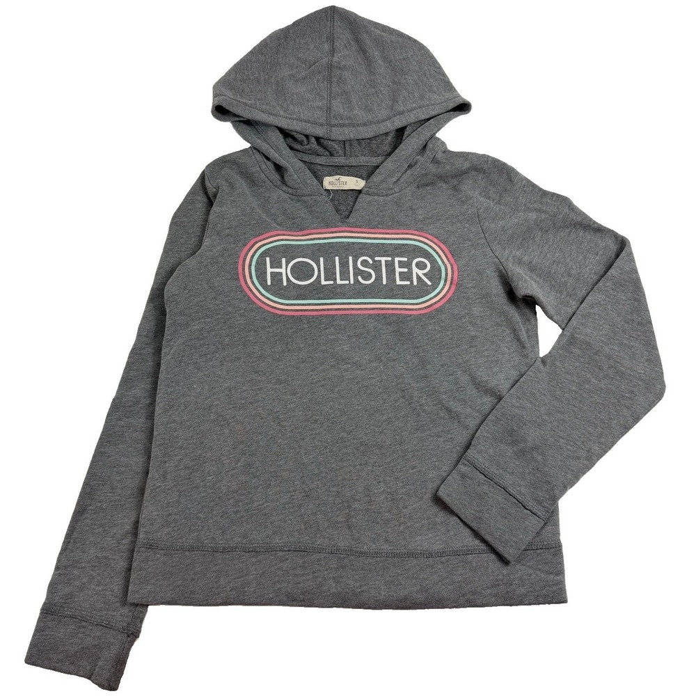 Hollister Co. Women's Grey Logo Hoodie V Neck Size Small